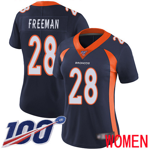 Women Denver Broncos #28 Royce Freeman Navy Blue Alternate Vapor Untouchable Limited Player 100th Season Football NFL Jersey